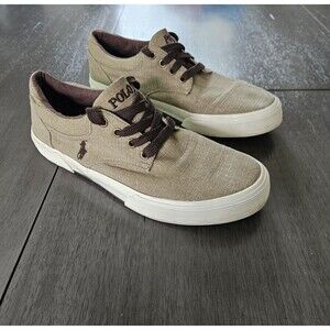 Polo Ralph Lauren Felton Ripstop Canvas Sneakers Casual Shoes Size 9D Tan Preppy